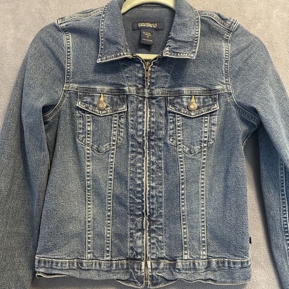 Abercrombie & Fitch Denim Jacket Womens Size Small Zip Up Blue Jean Y2K - Picture 3 of 8